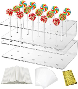 GKZB lollipop tartó állvány 2 db, 15 lyukas, átlátszó, 100 celofán zacskóval – 3 db-os csomag
