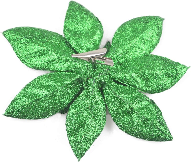 GL-Turelifes 12 db Csillogó Mikulásvirág (16 cm) Csipeszekkel - Művirág Karácsonyfadísz Dekoráció Karácsonyfa Díszítéshez - Pezsgő Színben