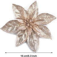 GL-Turelifes 12 db Csillogó Mikulásvirág (16 cm) Csipeszekkel - Művirág Karácsonyfadísz Dekoráció Karácsonyfa Díszítéshez - Pezsgő Színben 3