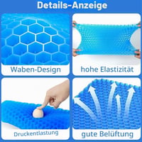 Glamicci XL gel jastuk za sjedenje sa saćastom strukturom – za auto, ured, gaming stolice, invalidska kolica, išijas, trtičnu kost – plavi, 50x50x4,5 cm 4