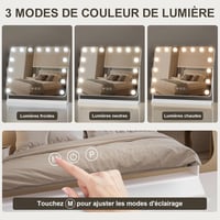 GlamView Sminktükör 58x53 cm - Hollywood Tükör 15 LED-del, 360° Forgatható, 3 Fényszín, Állítható Fényerő, USB és USB-C Csatlakozó, Érintésv 2