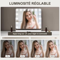 GlamView Sminktükör 58x53 cm - Hollywood Tükör 15 LED-del, 360° Forgatható, 3 Fényszín, Állítható Fényerő, USB és USB-C Csatlakozó, Érintésv 3
