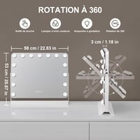 GlamView Sminktükör 58x53 cm - Hollywood Tükör 15 LED-del, 360° Forgatható, 3 Fényszín, Állítható Fényerő, USB és USB-C Csatlakozó, Érintésv 4