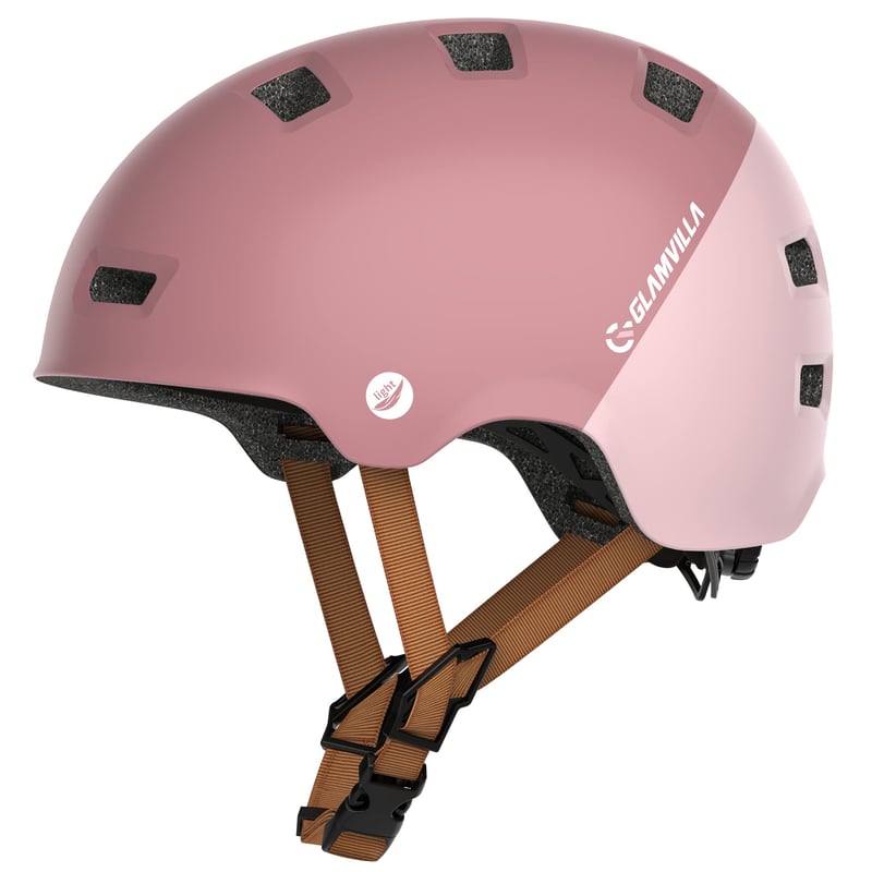 Cască ultraușoară GLAMVILLA pentru skateboard și bicicletă, pentru copii și adulți, roz-roșu, mărimea S (48-53 cm), skateboard, trotinetă electrică, BMX