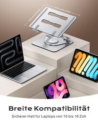 Otočný stojan na notebook Glangeh 360°, nastaviteľný, s dvojitým ramenom, skladací, kompatibilný s MacBook Air Pro (10-16") 7