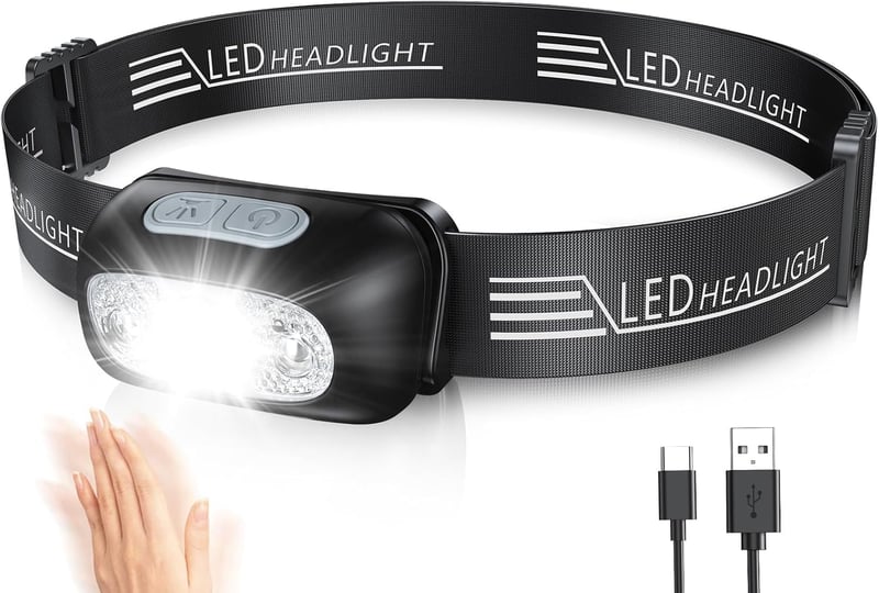 Glangeh LED Fejlámpa Újratölthető Mozgásérzékelővel, 4 Világítási Mód, IPX6 Vízálló, 1200mAh Akkumulátor Horgászat Futás Kempingezés Túrázás