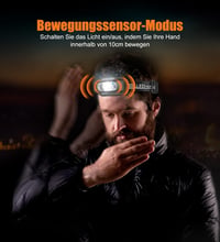 Glangeh LED Fejlámpa Újratölthető Mozgásérzékelővel, 4 Világítási Mód, IPX6 Vízálló, 1200mAh Akkumulátor Horgászat Futás Kempingezés Túrázás 4