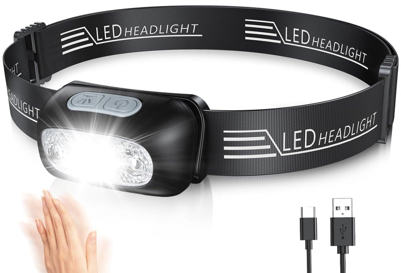 Nabíjacia LED čelovka Glangeh so snímačom pohybu, 4 režimy svietenia, IPX6 vodeodolnosť, 1200mAh batéria pre rybolov, beh, kemping, turistiku