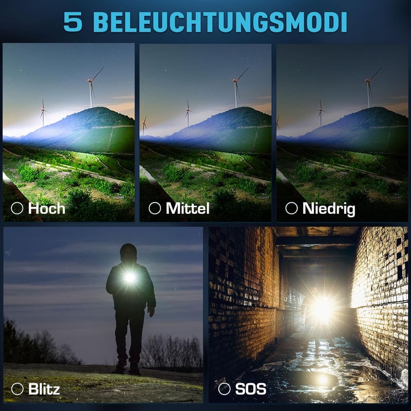 Glarylight XHP70.2 LED Zseblámpa 600000 Lumen USB Töltős Vízálló Zoom