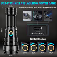 Glarylight XHP70.2 LED Zseblámpa 600000 Lumen USB Töltős Vízálló Zoom 4