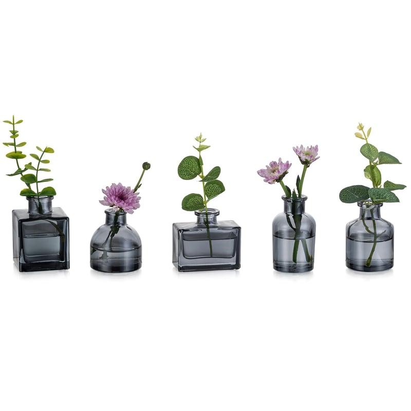 Set vaze mici din sticlă Glasseam – 5 bucăți mini vaze gri pentru decorarea casei, aranjamente de masă, nunți, living