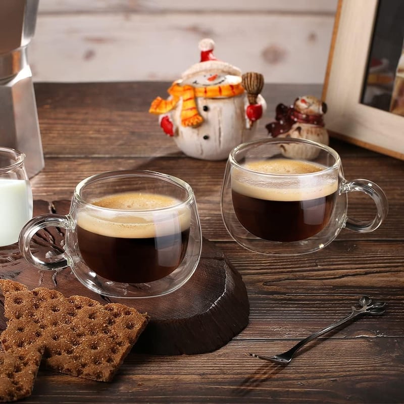 glastal Dupla Falú Espresso Pohár Szett 120ml 2db Boroszilikát Üveg Kávés Csésze Füllel Cappuccino Latte Tea Forró Hideg Italokhoz