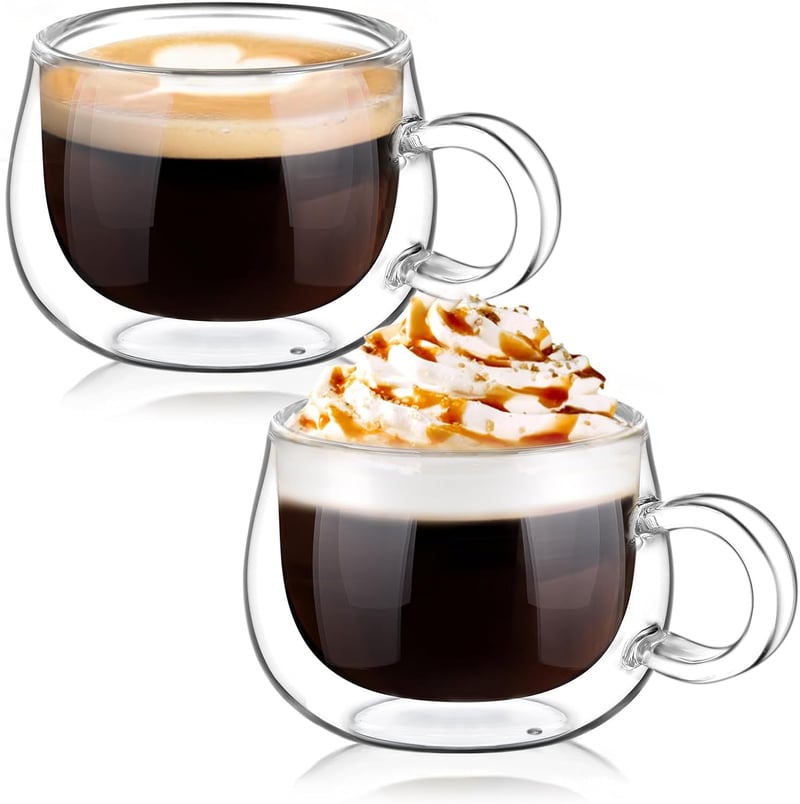 glastal Dupla Falú Espresso Pohár Szett 120ml 2db Boroszilikát Üveg Kávés Csésze Füllel Cappuccino Latte Tea Forró Hideg Italokhoz