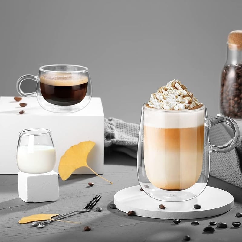 glastal Dupla Falú Espresso Pohár Szett 120ml 2db Boroszilikát Üveg Kávés Csésze Füllel Cappuccino Latte Tea Forró Hideg Italokhoz