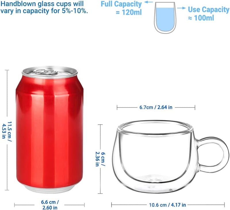 glastal Dupla Falú Espresso Pohár Szett 120ml 2db Boroszilikát Üveg Kávés Csésze Füllel Cappuccino Latte Tea Forró Hideg Italokhoz