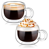 glastal Súprava pohárov na espresso s dvojitou stenou 120 ml, 2 ks, z borosilikátového skla, šálky na kávu s uškom, na cappuccino, latte, čaj, horúce a studené nápoje 2
