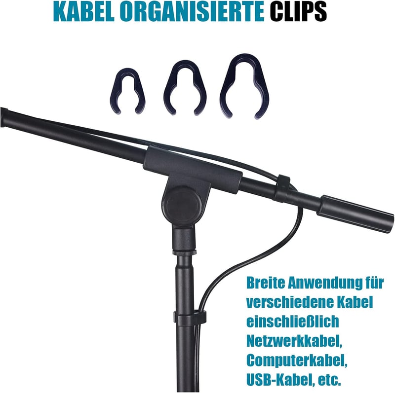 GLEAM Háromlábú Mikrofon Állvány Gémkarral - Könnyű Mikrofonokhoz (0,5 kg-ig) - Hordtáskával és 2 Mikrofoncsipesszel - Állítható Magasság 17