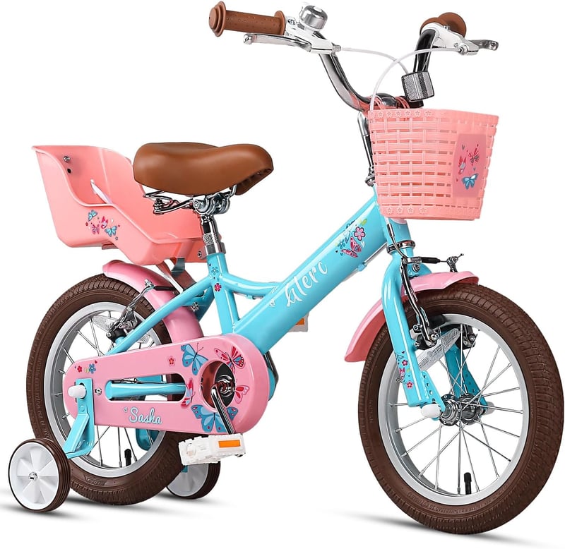 Glerc Sasha 12 14 16 20 Zoll lány gyermek retro bicikli babakocsiüléssel kitámasztó kerekekkel világoskék rózsaszín