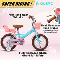 Glerc Sasha 12 14 16 20 Zoll lány gyermek retro bicikli babakocsiüléssel kitámasztó kerekekkel világoskék rózsaszín 2