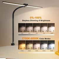 Glighone Dupla Fejű LED Íróasztallámpa 24W 80cm - Állítható Fényerő, Hajlítható Nyak, Szemvédő Nappali Fény, Távirányítóval, Csíptethető (Fe 3