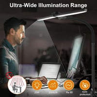 Glighone Dupla Fejű LED Íróasztallámpa 24W 80cm - Állítható Fényerő, Hajlítható Nyak, Szemvédő Nappali Fény, Távirányítóval, Csíptethető (Fe 5