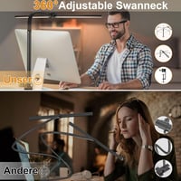 Glighone Dupla Fejű LED Íróasztallámpa 24W 80cm - Állítható Fényerő, Hajlítható Nyak, Szemvédő Nappali Fény, Távirányítóval, Csíptethető (Fe 6