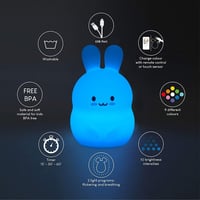 Glinrui nyúl éjszakai lámpa 9 szín USB töltős asztali lámpa gyerekszobához időzítővel 6
