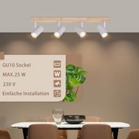 Glitzerlife drvena reflektorska svjetiljka s 4 žarulje GU10, bijela, vintage stropna svjetiljka s rotacijom od 350 stupnjeva za hodnik 6