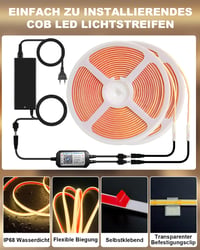 Bandă LED COB Gliztech 30 m 2x15 m IP68 rezistentă la apă 24 V 2700 K alb cald autoadezivă pentru exterior cu alimentare, aplicație și telecomandă pentru streșini și piscine 6