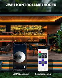 Bandă LED COB Gliztech 30 m 2x15 m IP68 rezistentă la apă 24 V 2700 K alb cald autoadezivă pentru exterior cu alimentare, aplicație și telecomandă pentru streșini și piscine 3