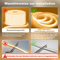 Bandă LED COB rezistentă la apă Gliztech IP67, 230V cu conectare directă, 2700K alb cald, 20 m, autoadezivă pentru exterior, controler cu siguranță dublă, pentru grădină și decor 5