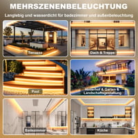 Bandă LED COB rezistentă la apă Gliztech IP67, 230V cu conectare directă, 2700K alb cald, 20 m, autoadezivă pentru exterior, controler cu siguranță dublă, pentru grădină și decor 7