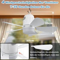 Stropný ventilátor Gliztech do exteriéru 50 cm, 20000 mAh kempingový ventilátor s batériou a svetlom, prenosné svietidlo s hákom a diaľkovým ovládaním, do altánku, na terasu, do stanu 4