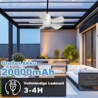 Stropný ventilátor Gliztech do exteriéru 50 cm, 20000 mAh kempingový ventilátor s batériou a svetlom, prenosné svietidlo s hákom a diaľkovým ovládaním, do altánku, na terasu, do stanu 2