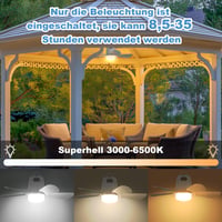 Stropný ventilátor Gliztech do exteriéru 50 cm, 20000 mAh kempingový ventilátor s batériou a svetlom, prenosné svietidlo s hákom a diaľkovým ovládaním, do altánku, na terasu, do stanu 3