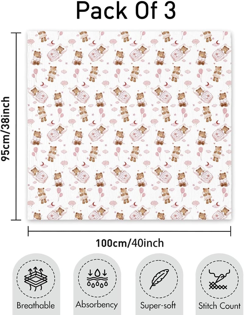 GLLQUEN BABY Puha Pamut Pólya 2 db, 95x100cm, Újszülött Takaró Fiúnak és Lánynak Sage