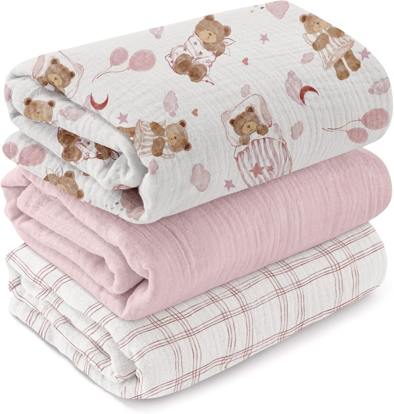 GLLQUEN BABY Puha Pamut Pólya 2 db, 95x100cm, Újszülött Takaró Fiúnak és Lánynak Sage