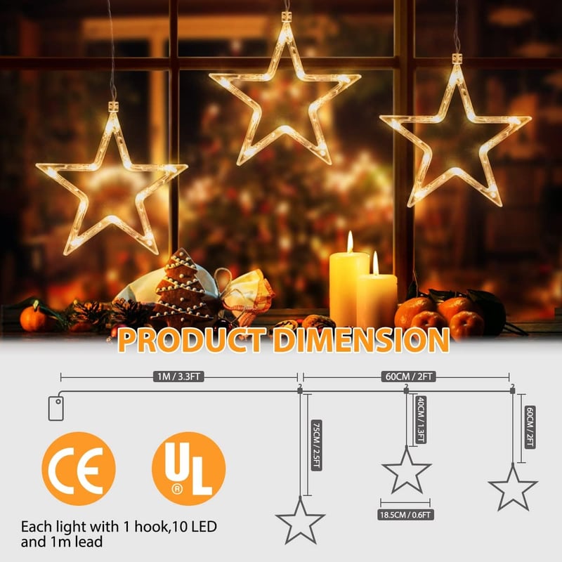 GlobaLink 3db LED Csillag Karácsonyi Dekoráció Időzítővel 45 LED 8 Mód Elemről Működő