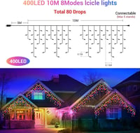 GlobaLink 400 LED Jégcsap Fényfüggöny - 10m Többszínű Fényfüzér, Bővíthető, IP44 Vízálló, 8 Világítási Mód, Kül- és Beltéri Dekoráció Karács 4