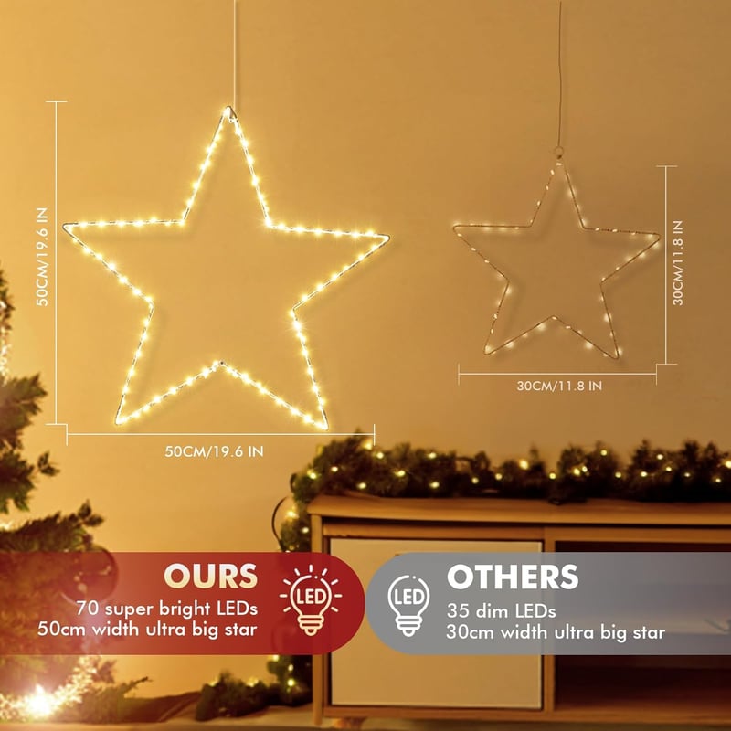 GlobaLink 50cm LED csillag fényfüzér időzítővel, 8 üzemmód, vízálló karácsony dekoráció