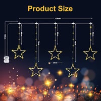 GlobaLink Csillag Fényfüggöny 1,2m+1m - Elemes, IP65 Kültéri Karácsonyi Világítás 8 Üzemmóddal, Időzítővel - Ablakdísz 96 LED Meleg Fehér Fé 3