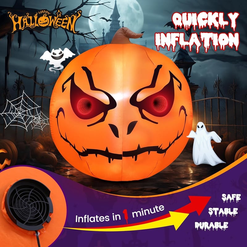 GlobaLink Decor de Halloween Gonflabil Dovleac 1,5m - Cu Iluminare LED, Ornament de Grădină Exterior-Interior, Articol de Petrecere pentru Copii