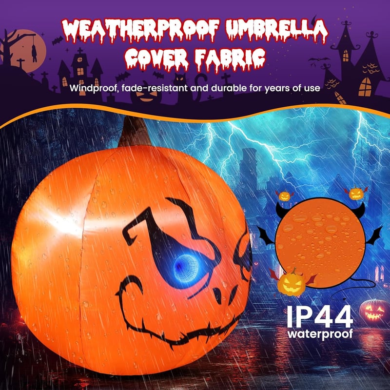 GlobaLink Decor de Halloween Gonflabil Dovleac 1,5m - Cu Iluminare LED, Ornament de Grădină Exterior-Interior, Articol de Petrecere pentru Copii