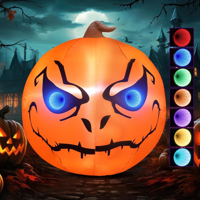 GlobaLink Decor de Halloween Gonflabil Dovleac 1,5m - Cu Iluminare LED, Ornament de Grădină Exterior-Interior, Articol de Petrecere pentru Copii
