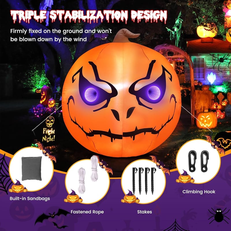 GlobaLink Decor de Halloween Gonflabil Dovleac 1,5m - Cu Iluminare LED, Ornament de Grădină Exterior-Interior, Articol de Petrecere pentru Copii