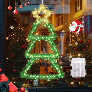 Decorațiune de Crăciun GlobaLink LED Brad, 76 cm - 110 LED Lumină Albă Caldă, pe Baterii, Pliabilă, 8 Moduri de Iluminare, Ornament de Fereastră Interior-Exterior