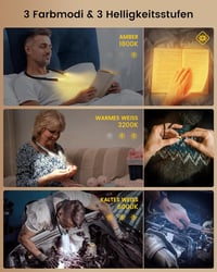 Glocusent LED Nyakba Akasztható Olvasólámpa - 3 Színhőmérséklet, 3 Fényerő, Időzítő, Újratölthető Kézimunka és Olvasás Lámpa 3
