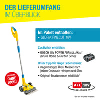 Akumulátorový vyžínač a orezávač okrajov trávnika Gloria FineCut 18V, šírka záberu 25 cm, kompatibilný s Bosch 18V Power for All, príslušenstvo k robotickým kosačkám, bez akumulátora 4