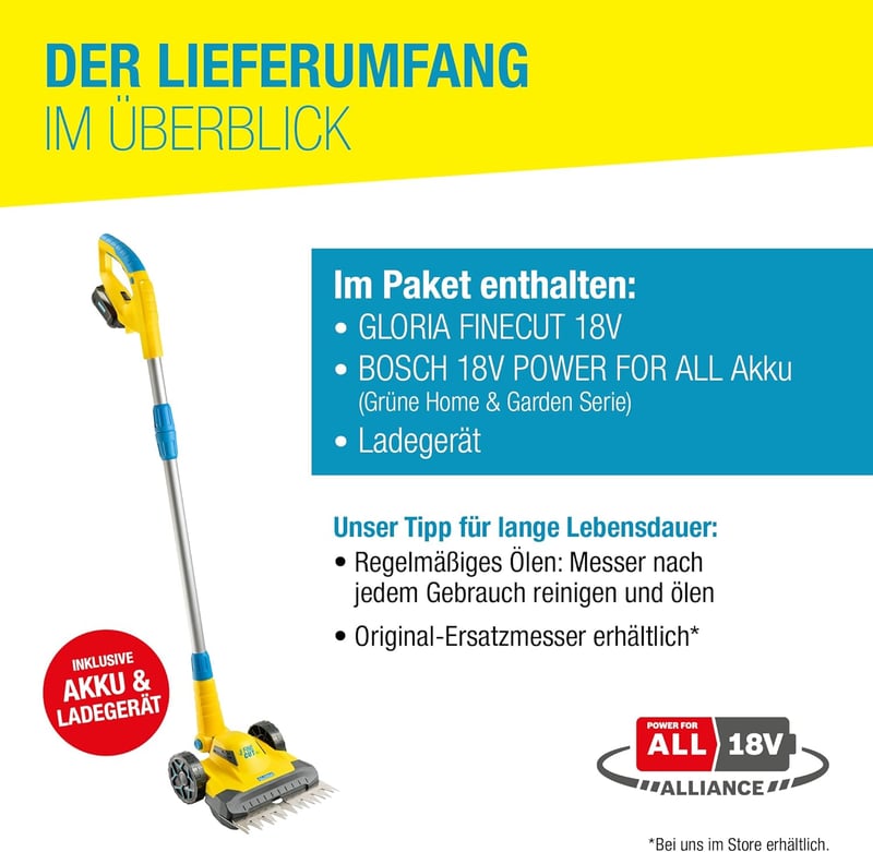 Gloria FineCut 18V Akkus Fűnyíró és Szegélyvágó Szett, 25cm Vágásszélesség - FineCut 18 V including battery