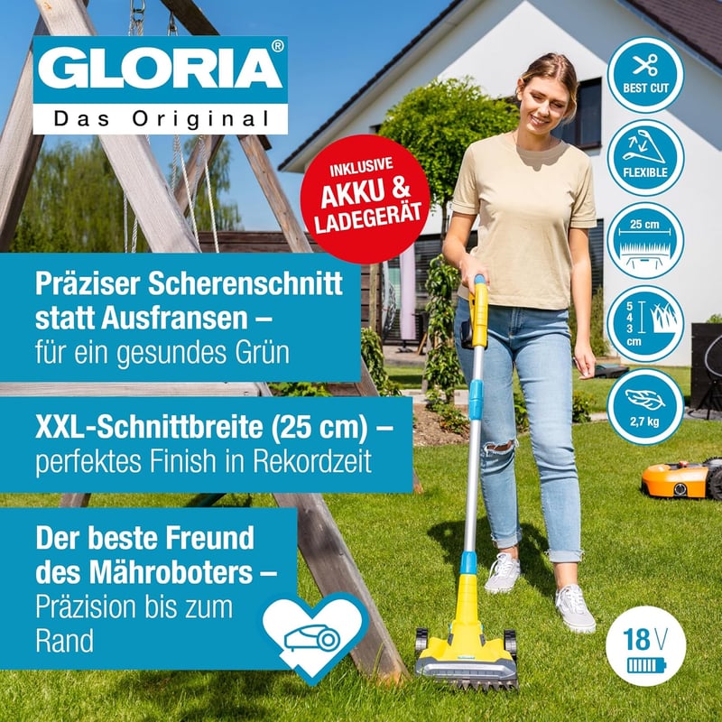 Gloria FineCut 18V Akkus Fűnyíró és Szegélyvágó Szett, 25cm Vágásszélesség - FineCut 18 V including battery
